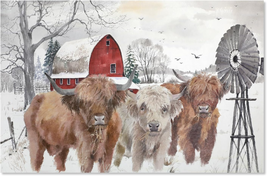 Farmhouse Highland Cow Wall Art: Cows Picture Home Decor, Cute Cattle with Red B - £41.02 GBP