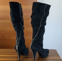 Pour La Victoire Boots Size 10 Knee-High Black Suede Zipper Design High Heel - £124.84 GBP