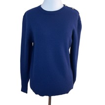 Neiman Marcus Sweater Womens M Navy Blue 100% Cashmere Button Shoulder Crewneck - £39.49 GBP