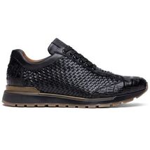 calfskin and genuine caiman crocodile fashion sneaker Roma Black image 2