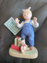 Homco Denim Days Figurine 1523 Christmas Surprise 1985 Presents Girl Teddy Bear - £11.38 GBP