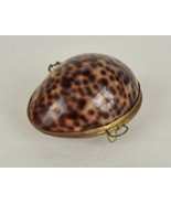 Cowrie Shell Trinket Box Brass Hinged Seashell Jewelry Egg - £31.81 GBP