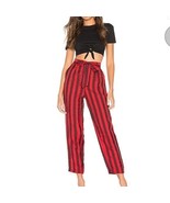 L’ Academie The Jerome Red Black Striped Linen Blend Pants Size XXS NWT - $69.29