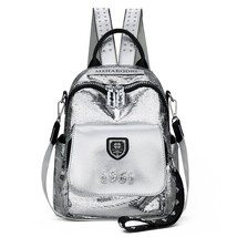 Fashion Sequins Silver Backpack Women High Quality Pu Leather Travel Backpack Mu - £40.33 GBP