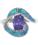Jewelry Trends Sterling Silver Created Opal and Purple CZ Night Dreams R... - $981.65 MXN
