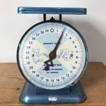 Vintage Antique American Family Nursery Metal Blue Enamel Baby Scale 30lbs - £62.92 GBP