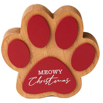 NEW Meowy Christmas Cat Paw Print Wooden Tabletop Holiday Sign Plaque 6 in. red - £7.85 GBP