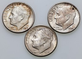 Lot of 3 Roosevelt Dimes (1950-P,D,S) in Choice BU Condition, Mostly White - £39.56 GBP