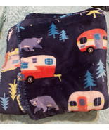 Holiday Time Plush Throw Vacation Camper Trees Bears 50 x 60 inches Blanket - $13.72 CAD