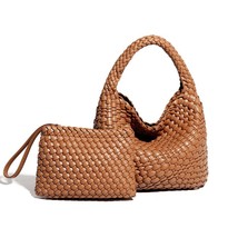 Woven Tote Bag for Women Vegan Leather Handbag with Purse Fashion Handmade Beach - £94.96 GBP