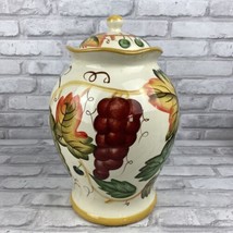 Nonni’s Biscotti Jar Canister Cookie Jar Grapes Fall Leaves Harvest White Yellow - £22.40 GBP