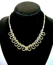 Rhinestone SPIRAL CURLS  Links Necklace Vintage Goldtone Choker Rectangles - £15.13 GBP