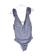 Kona Sol Blue Gingham One Piece Swimsuit – Size 14W Ruffle Strap V-Neck - $327.44 MXN