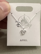 Disney Parks Mickey Mouse Faux Crystal April Birthstone Necklace Silver Color