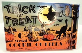 Trick or Treat Halloween 6 Metal Cookie Cutters Owl Witch Cat Broom Bat Pumpkin - £19.38 GBP