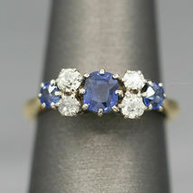 Edwardian 18k Yellow Gold Over Blue Sapphire and Diamond Wedding Ring 2.65Ct - £74.36 GBP