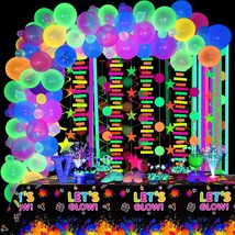 104Pcs Neon Glow In The Dark Birthday Party Decorations Supplies Glow Party Neon - £32.76 GBP