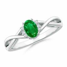 Authenticity Guarantee 
Oval Emerald Crossover Ring with Diamond Accents in 1... - £1,073.25 GBP