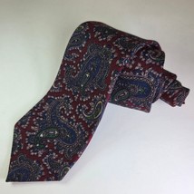 Marshall Field’s Made in England Wool Paisley Tie Burgundy Green Blue 3.... - $34.99