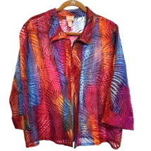Chicos 3 Open Front Topper Shirt Sheer Blouse Colorful Top Womens XL 16 - £32.01 GBP