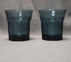 Pottery Barn Cafe Blue Flat Tumbler Old Fashioned Rocks Lowball Glasses Set of 2 - £15.82 GBP