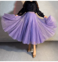 A-line Purple Glittery Long Tulle Skirt Women Plus Size Sequin Sparkly Skirts image 2