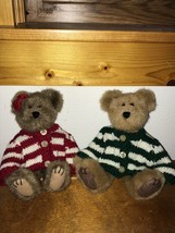 Estate Pair of Boyds Bears Brown Jointed Teddy Bears with Green &amp; Red &amp; ... - $18.49