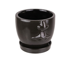 Brown Ceramic Face Planter Decorative Flower Pot Hand Painted Plant Holder Decor - £16.63 GBP