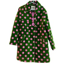 Mini Boden Girls 9/10 Green Velvet Pink Polka Dot Long Car Coat - £33.97 GBP