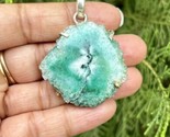 925 Sterling Silver Plated, Light Green Druzy Geode Agate Stone Pendant, 3 - $12.73