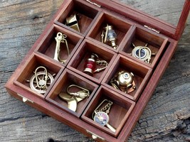 LOT of 9 Nautical Brass key rings key chains Vintage Style Steampunk Gift Set - £75.17 GBP