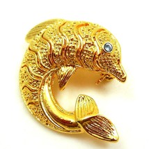 Vintage Brooch Pin Dolphin Figural Fish Gold Tone Jewelry - £15.15 GBP