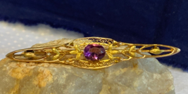 Vtg 10K Yellow Gold Brooch 3.27g Fine Jewelry Amethyst Color Stone - £234.63 GBP