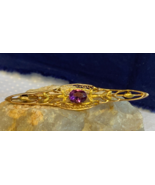 Vtg 10K Yellow Gold Brooch 3.27g Fine Jewelry Amethyst Color Stone - £237.07 GBP