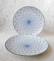Antique Set of 2 Shallow Bowls or Plates Lotus Flower, 8-1/2&quot; W. Blue &amp; White - £35.16 GBP
