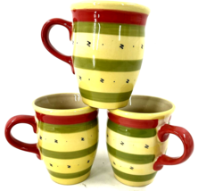 (3) Pfaltzgraff PISTOULET by Jana Kolpen 14 oz Coffee Mugs Red Handle Set of 3 - £11.57 GBP
