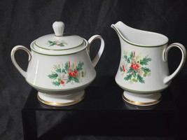 Vintage NORITAKE Creamer &amp; Sugar Bowl With Lid HOLLY 2228 Fine Porcelain... - $24.98
