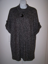 PETER NYGARD Black White Tweed Hidden Snap Front Cardigan Sweater M Cotton Blend - £23.85 GBP