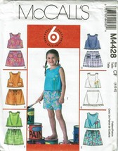 McCall&#39;s Sewing Pattern 4428 Top Skort Short Child Size 4-6 - £7.14 GBP