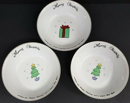 Merry &amp; Bright Christmas Bowls Salad Cereal 6 3/4&quot; Top/4&quot; Bottom Set of 3 - £11.02 GBP