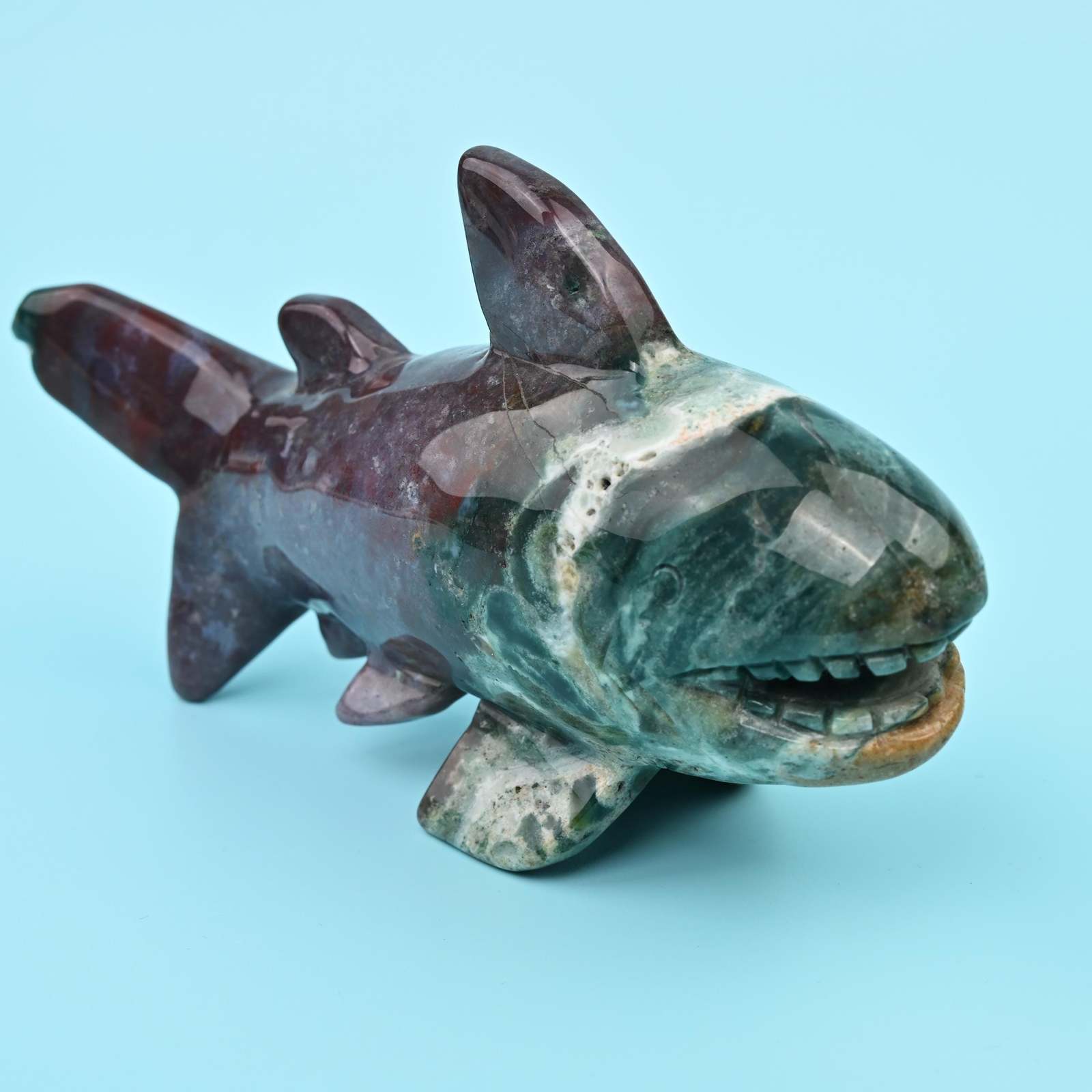 7&quot; Natural Large Size Indian Agate Shark Gemstone Crystal Carving 1.49 lb - $115.00
