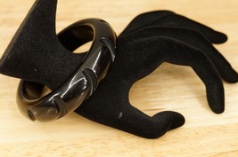 Vintage Costume Jewelry Carved Black Bakelite Thick Bangle Bracelet - £58.38 GBP