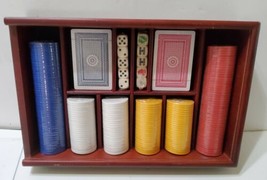 Vintage Poker Set Wood Case Sealed Contents 2 Dice Sets 2 Card Packs 6 C... - $116.53