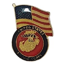 Vintage USMC United States Marine Corps American Flag Gold Tone Lapel Pin - £7.48 GBP