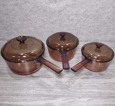 Corning Visions Cookware Amber 6 Piece Set, 2.5L, 1.5L, &amp; 1L Pots With Lids - £75.27 GBP