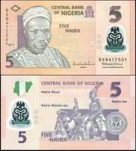 Nigeria. Banknote 5 naira. 2013. Unc. Polymer. Cat# P.38e - £0.57 GBP