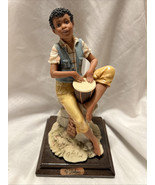 AURO BELCARI 1987 SIGNED FIGURINE STATUE BOY PLAYING BONGO DRUM ITALY - $132.20 CAD