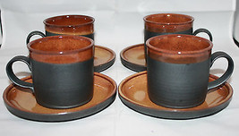 Set of 4 Japan Tokoname Yaki Modern Coffee Tea Mug Cups Saucers Black Br... - £58.86 GBP