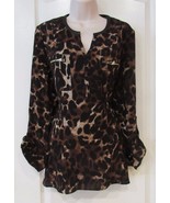 Rafaella Sharkbite Roll Tab Sleeve Tunic Top LEOPARD Women&#39;s Sz S  NWT M... - $477.60 MXN