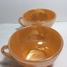 2 Vintage Anchor Hocking Cup Swirl Peach Swirl Milk Glass Suburbia 10 Tea Coffee - £7.19 GBP